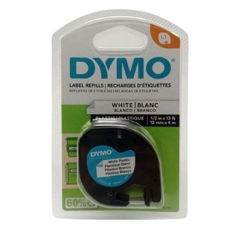 Cinta Dymo Plastica 91331 Blanca 12mmx4m Letratag