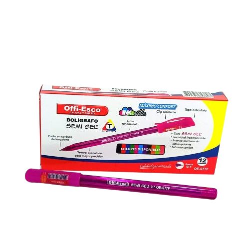 Esfero Offi Esco OE 077F Caja X12 Fucsia Semi Gel  0.7 Tapa en Abastece.co