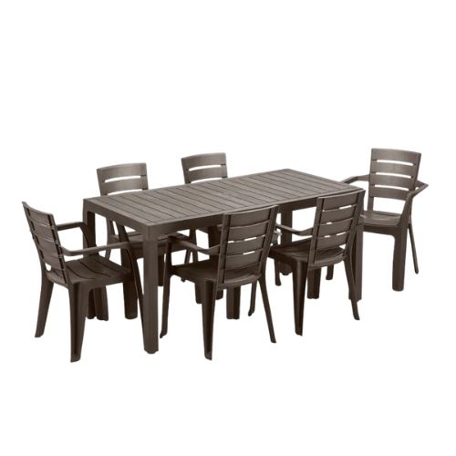Combo Comedor Familiar Baru (1 Mesa + 6 Sillas C.Brazos) Mocca