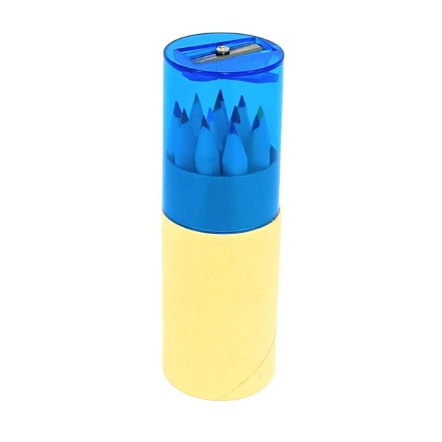 Estuche De Carton Cilindrico Con 12 Colores Y Tajalapiz Plastico