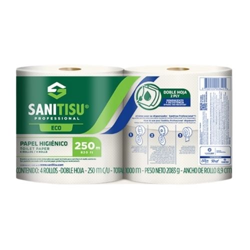 Papel Higienico Sanitisu Jumbo Natural 4x250m Doble Hoja
