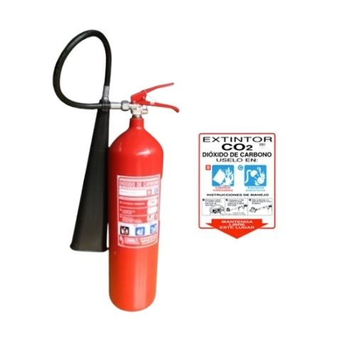 Extintor CO2 Gas Carbonico 10LB Con Calcomania Senalizacion y Soporte