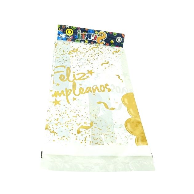 Mantel Plastico 1.08 X 1.80mts. Feliz Cumpleaños Fondo Blanco