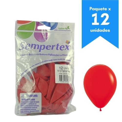 Globos Paquete X12u. Sempertex Ref: R-12 Color Rojo