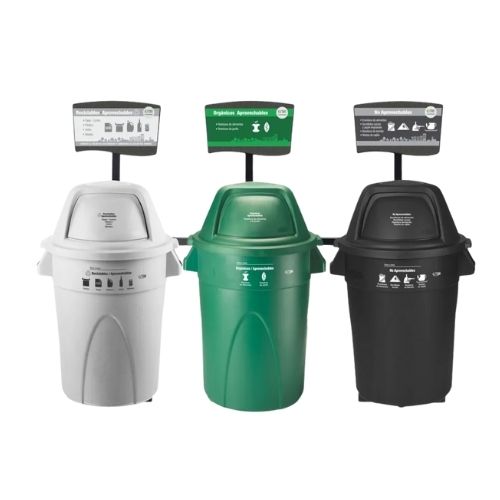 Punto Ecologico 121L. Blanco-Verde-Negro Tapa Vaiven Estra