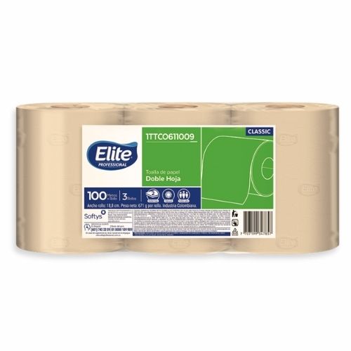 Toalla de Papel Elite Natural  H.Doble x100mts. x3 Rollos REF 611009