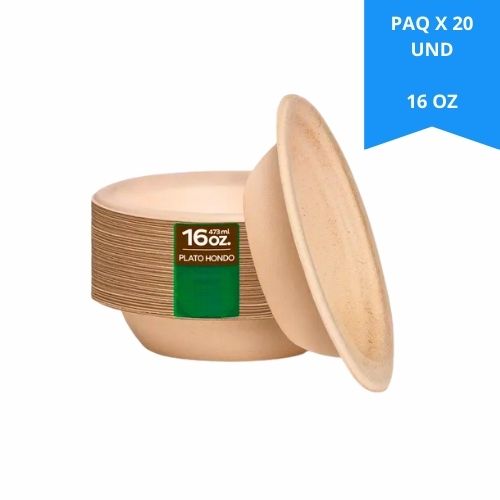 Plato Desechable Biodegradable Hondo 16 OZ Paquete X20 Unds
