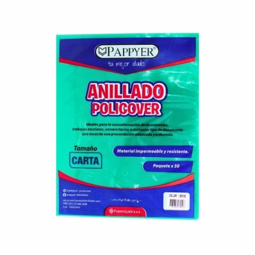 Caratula Policover Anillar Traslucido T.Carta Paqx50 Verde