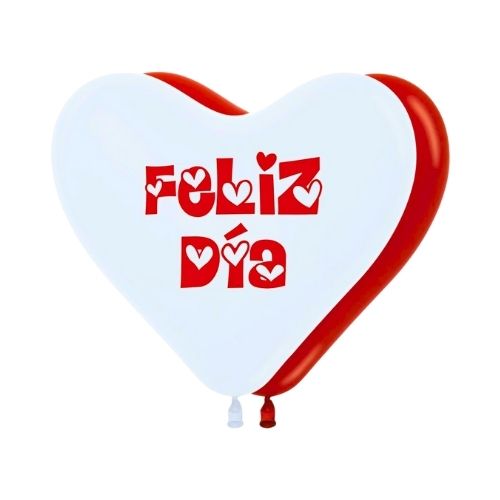Globos Forma De Corazon Feliz Día Blanco/Rojo X50u. Sempertex