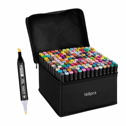 Set De Plumones X168 Piezas Doble Punta Con Estuche