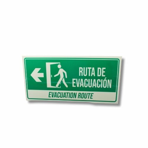 Señalización Fotolum. 15x30 Ruta Evacuación Izquierda Ingles Y Español