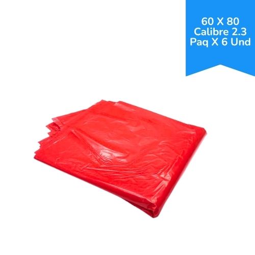 Bolsa De Basura Roja 60 X 80 Calibre 2.3 Paq X 6 Und