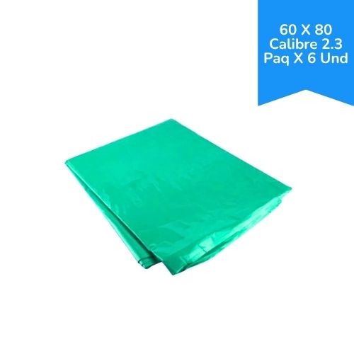 Bolsa De Basura Verde 60 X 80 Calibre 2.3 Paq X 6 Und