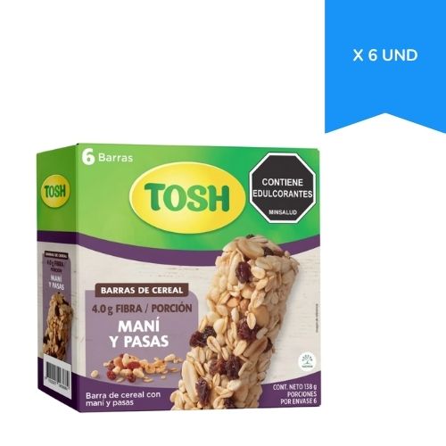 Barra De Cereal Tosh Mani Pasas Caja X 6 Und