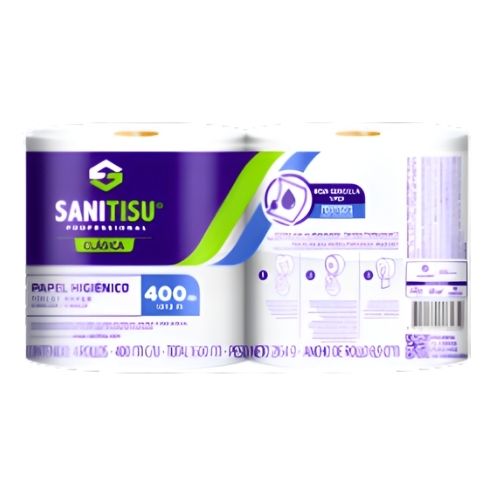 Papel Higienico Sanitisu Jumbo Blanco 4x400m Hoja Sencilla