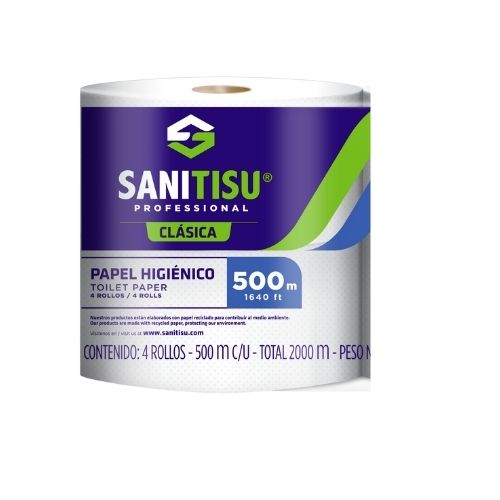 Papel Higienico Sanitisu Jumbo BLANCO 500mts X4 Rollos 1 P. Ref: 510210414