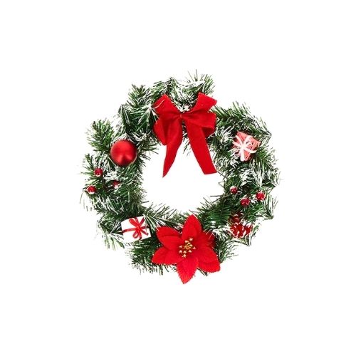 Corona Navideña Con Adornos Rojos 30 Cm