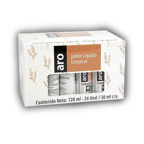 Jabon Liquido Para Manos Y Cuerpo Aro 30ml X24 Unidades. en Abastece.co