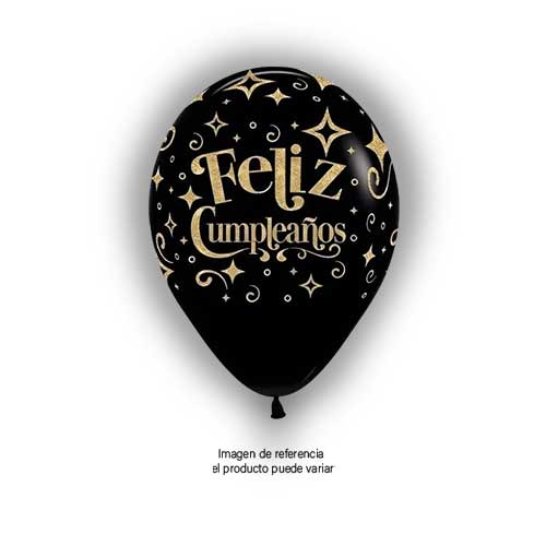 Globos Feliz Cumpleaños Color Negro Con Letras Doradas X50 Unidades. en Abastece.co
