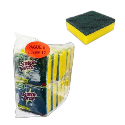 Esponja Doble Uso Amarillo / Verde Scotch Britte Pague 8 Lleve 12u. en Abastece.co