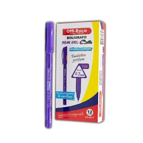 Esfero Offi Esco OE 077F Caja X12 Morado Semi Gel 0.7 Tapa en Abastece.co
