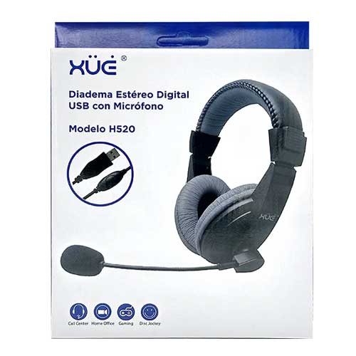 Diadema XUE H520 USB 2.0 C.Micrófono Giratorio Control Volumen Negro/Gris. en Abastece.co