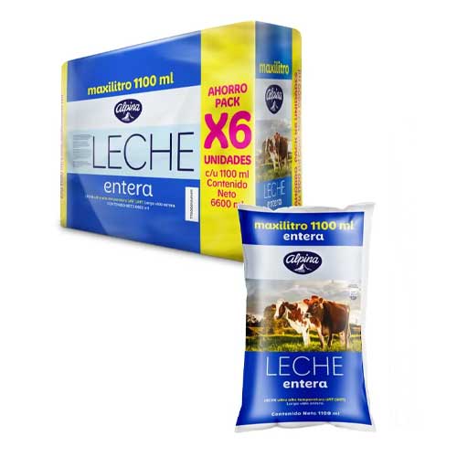 Leche Alpina Entera En Bolsa 1100 Ml Paca X6 Unidades. en Abastece.co