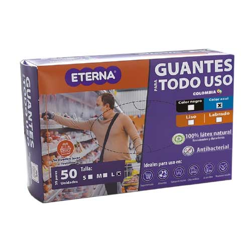 Guante Latex Todo Uso Azul Eterna T.M Caja X 50Und
