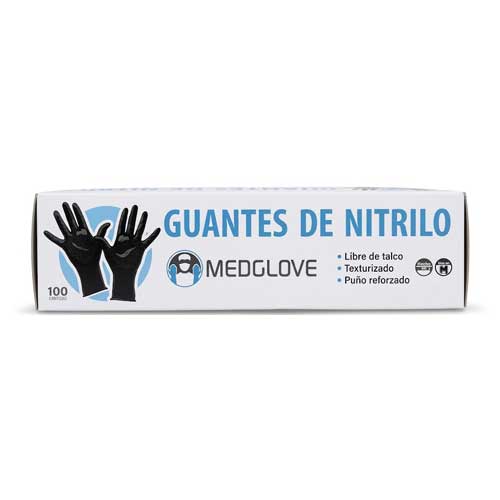 Guante Nitrilo Negro Caja X100u Marca Medglove Talla M