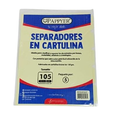 Guia Clasificadora (Separador) 105 Amarilla Cartulina Paq.x 5u.
