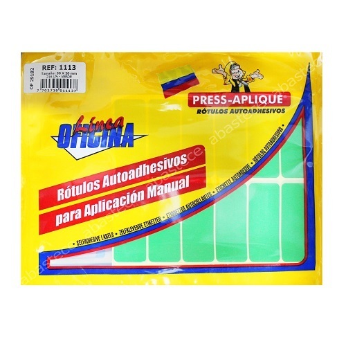 press aplique sobre 50 x 20 x 216 rotulos verde ref: 1113