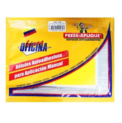 press aplique 69 x 35  amarillo sobre x 90u. ref:  1030