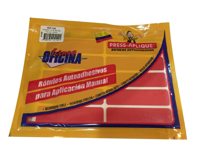press aplique 75 x 20 sobre rojo x 150u. ref: 1102