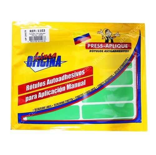 press aplique sobre 75 x 20 verde x 150u.  ref: 1103