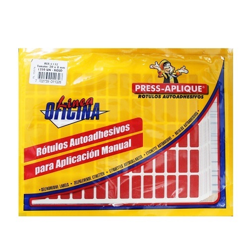 press aplique 20 x 8 mm 1.350 rotulos sobre rojo ref: 1132