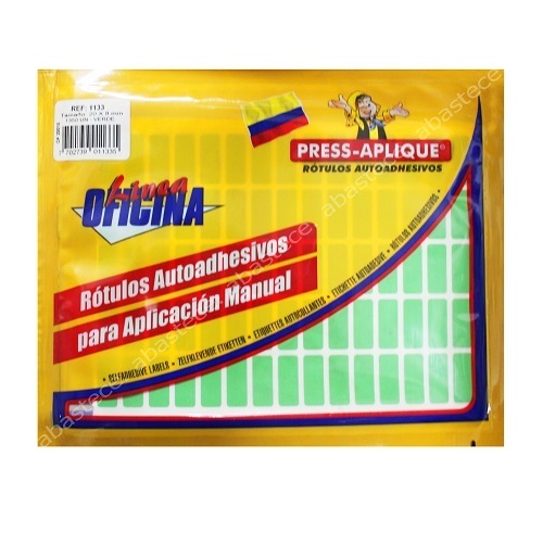 Press aplique 20 x 8 mm 1.350 rotulos sobre verde Ref: 1133