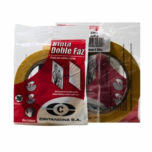 Cinta Adhesiva Doble Faz Transparente Cintandina 12mm x 30m