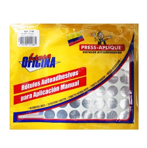 Press aplique 16 mm x 378 rotulos sobre plateado Ref 1186